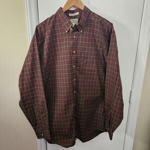 LL Bean Mens XL Tall Plaid Button Down Shirt Long Sleeve Red Green Classic Fit